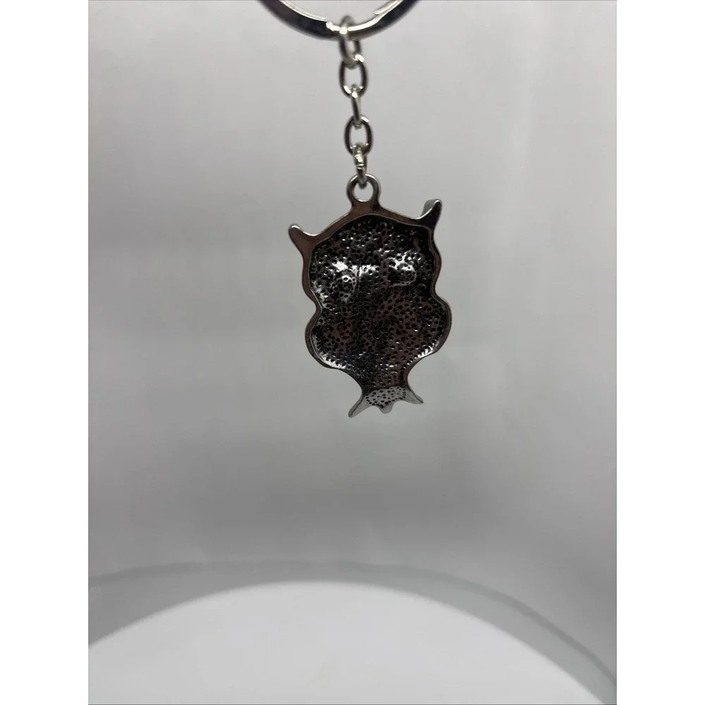 Metal Silver Color Own Keychain‎ Rhinestones Black Onyx Eyes Purse Key Fob